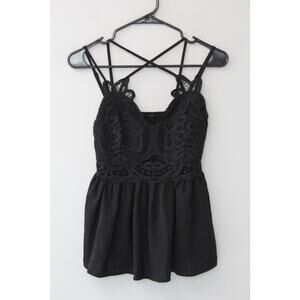 Black Lace Bodice Peplum Strappy Tank S